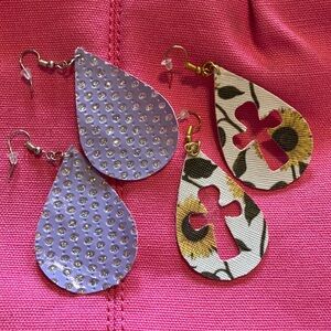 Teardrop Earrings‎ Set: Lavender Glitter Dots and Sunflower Cross Cutout NWOT